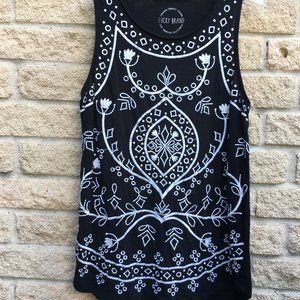 NWOT Lucky Brand Embroidered Black Tank Top (M)